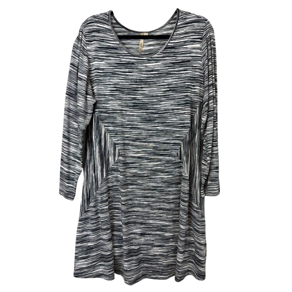 Comfy USA Black & White Stripe Long 3/4 Sleeve Scoop Neck Top Size XL